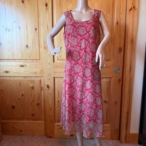 Vintage 90s Y2K Bias Cut Maxi Dress Size 16 Lettuce Hem Red Floral Grunge